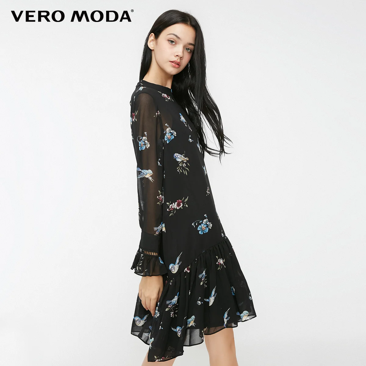 Vero Moda Новое поступление платье женское винтажное шифоновое платье трапециевидной формы со шнуровкой и принтом | 31837D522