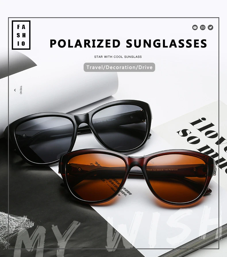 

Luxury Brand Design Cat Eye Polarized Sunglasses Men Women Lady Elegant Sun Glasses Female Driving Eyewear