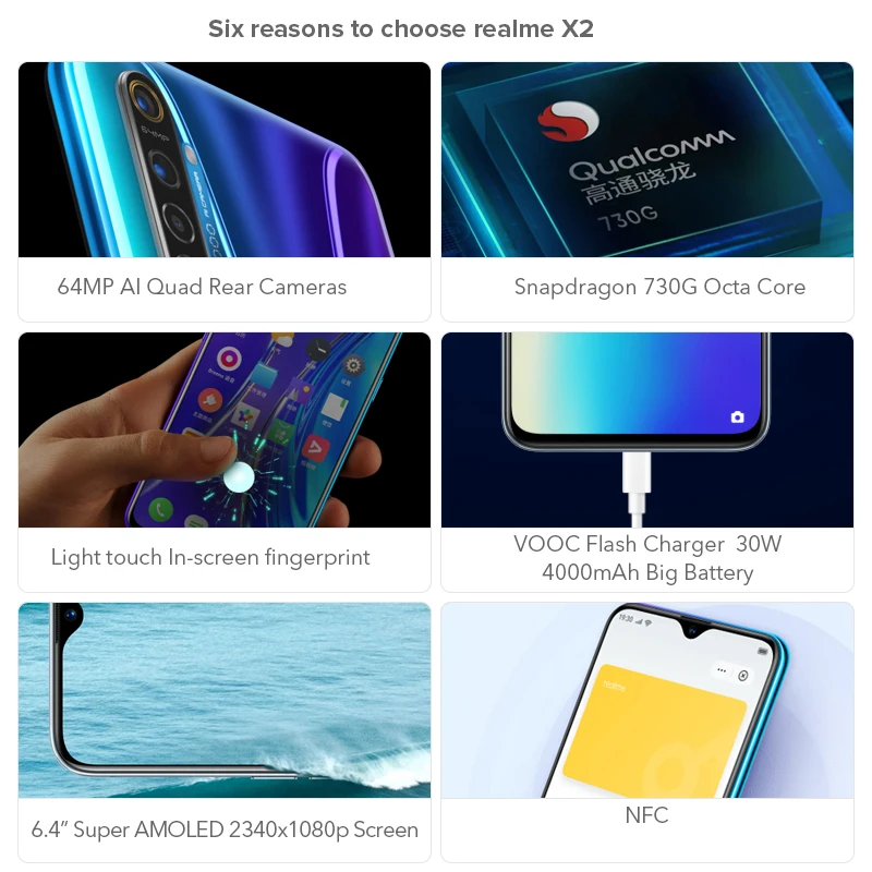 Глобальная версия realme X2 8 Гб RAM 128 ГБ ROM мобильный телефон X 2 Snapdragon 730G 64MP Quad Camera 6 4