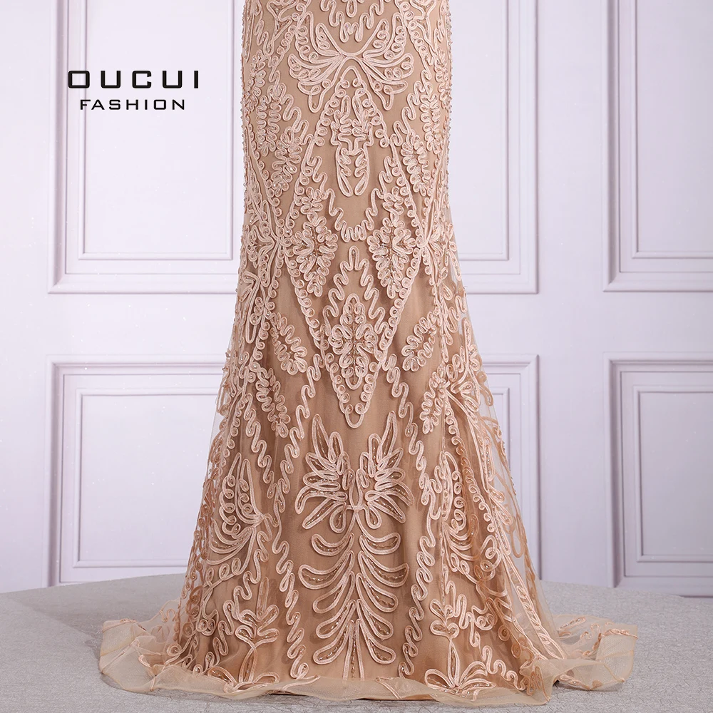 

Plunging V Neck Mermaid Lace Appliqued Evening Dress Backless Vestidos De Fiesta For Grils Sweep Train Prom Long Gown OL103660