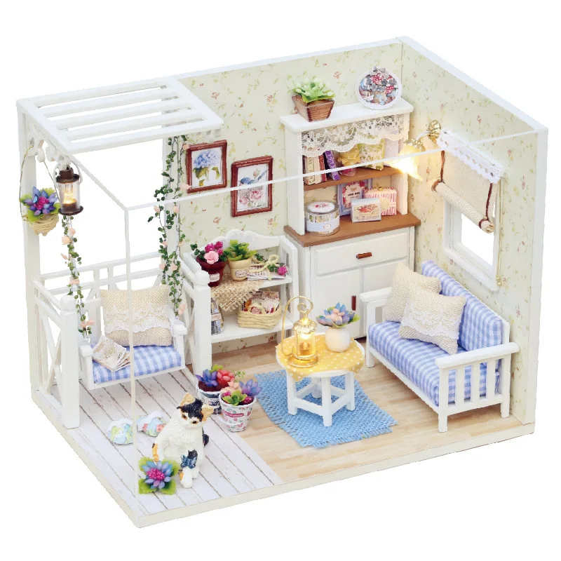 

DIY LED Kitten Diary wooden diy dollhouse diy doll house miniature dollhouse furniture Kit with Cat funny children stay home Toy