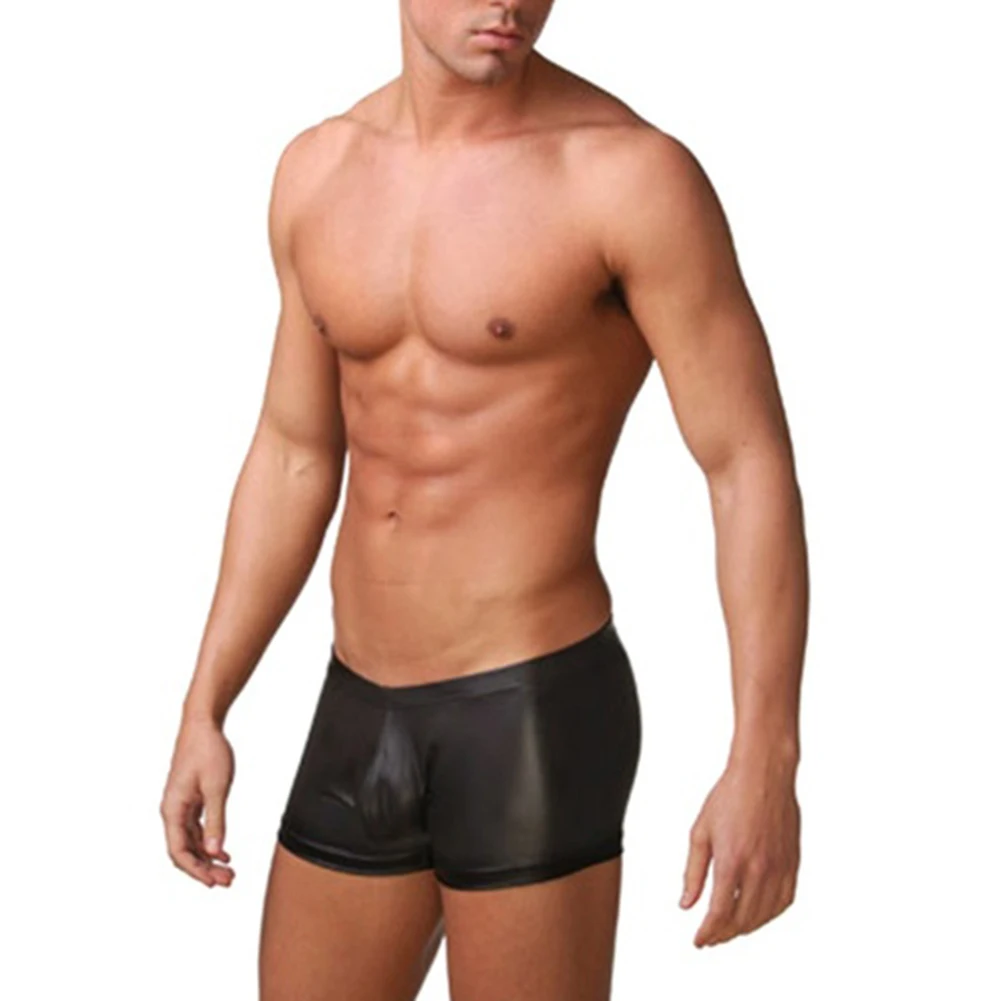 New Homme Boxers Panties Men Underwear Men Underpants Faux Leather Boxer Shorts Boxershorts Underpants Man 2020 Swimwear Sexy