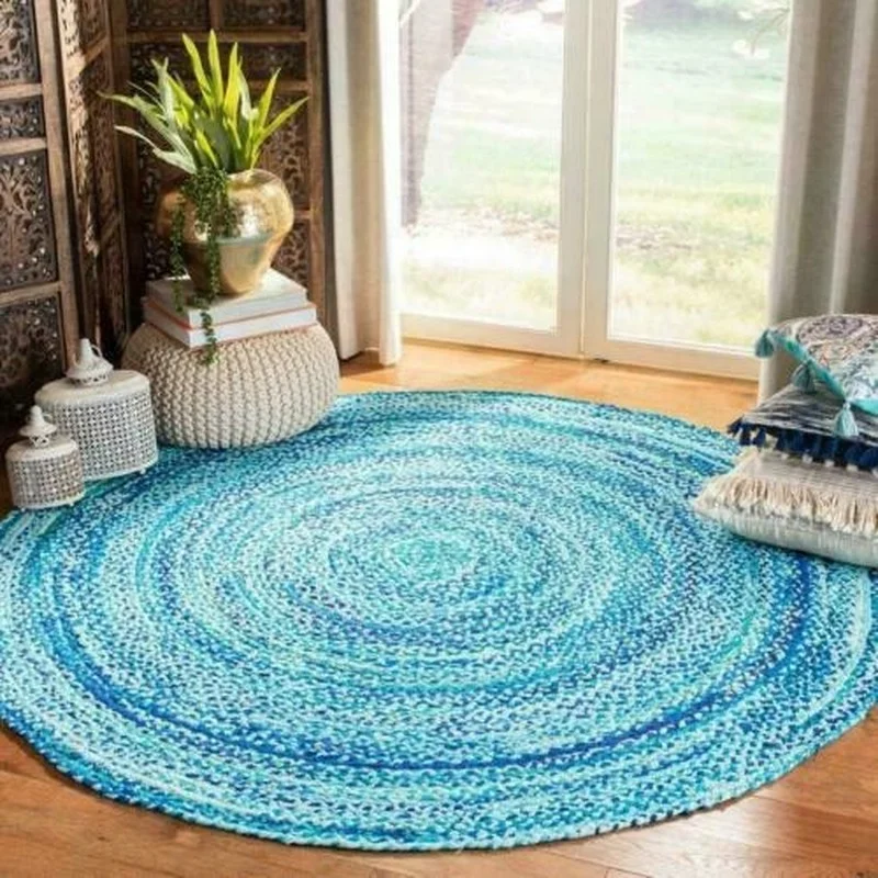 

Rug 100% Natural Cotton 3x3 Feet Handmade Reversible Carpet Rustic Look Area Rug for Living Room