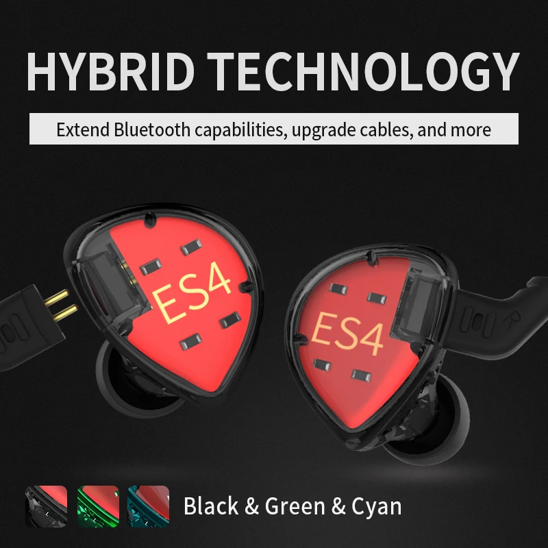 KZ ES4 красочные BA + DD наушники гибридные HIFI бас шумоподавление с кабелем ZST ZS10