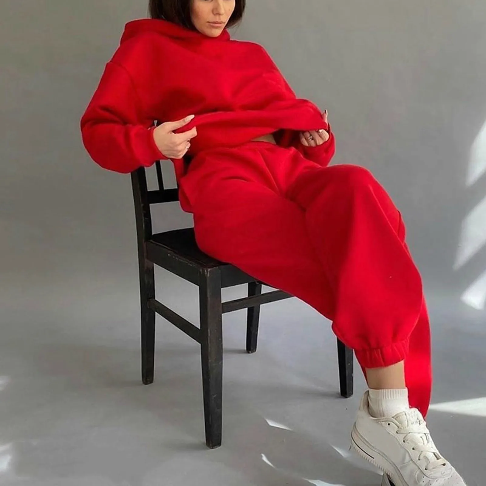 Women's Casual Solid Color Long Sleeved Hoodie Trousers Sweatershirt Sports Suit Las Mujeres Sweetshirts Спортивный Костюм Женск