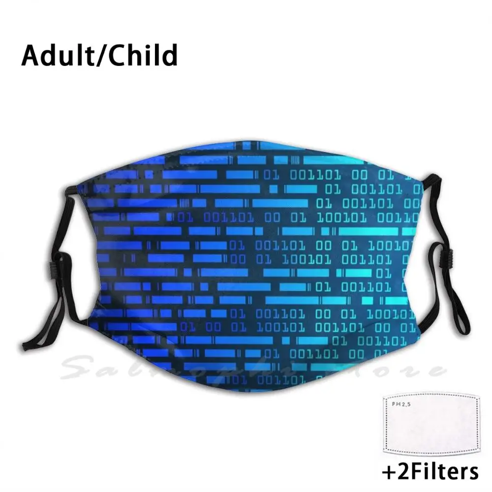 

Blue Binary Code Cyber Pattern Funny Print Reusable Pm2.5 Filter Face Mask Blue Binary Code Cyber Pattern Binary Code Coding