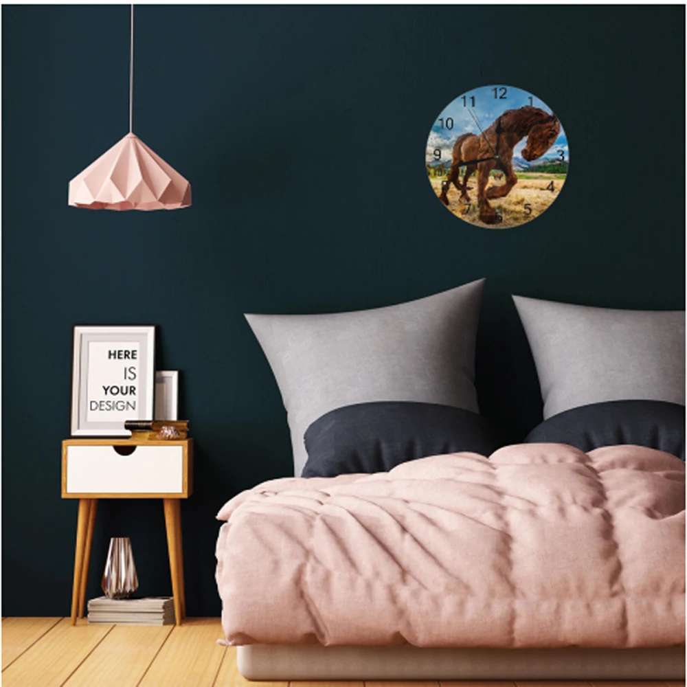 

Horses Patter Wall Clocks Round Clocks Numeral Digital Dial Mute Silent Digital Kitchen Clocks Wall Battery Operated Living Room