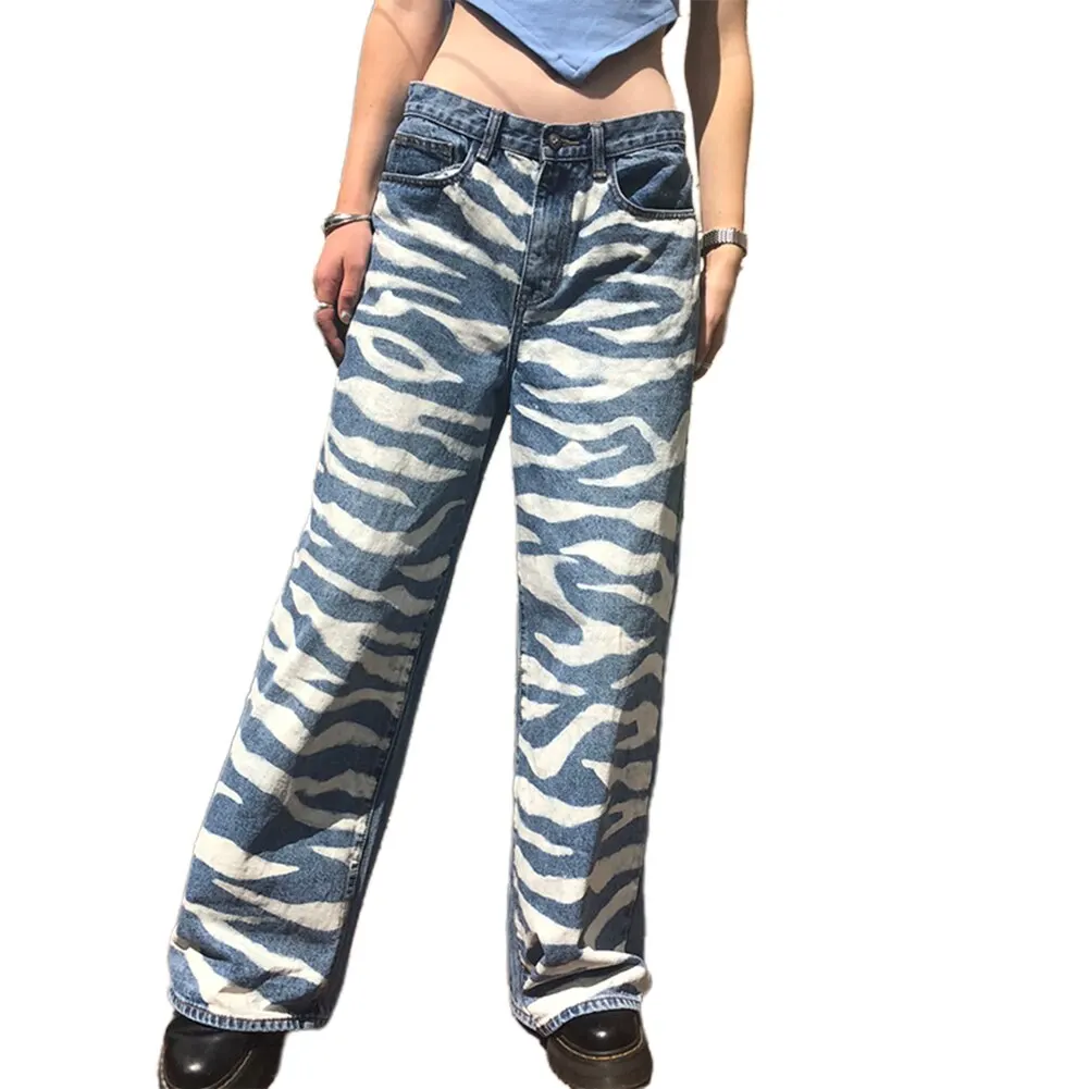 Длинные джинсы Y2k штаны брюки с зеброй женская уличная одежда в стиле Харадзюку
