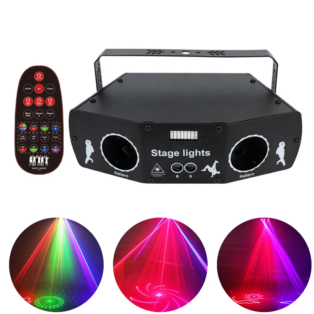 

Лазерный RGB проектор 5 eyes 3NI1 DMX512, освещение для домашней вечеринки со звуковой активацией, диско-контроллер, сценическое освещение для KTV, клу...