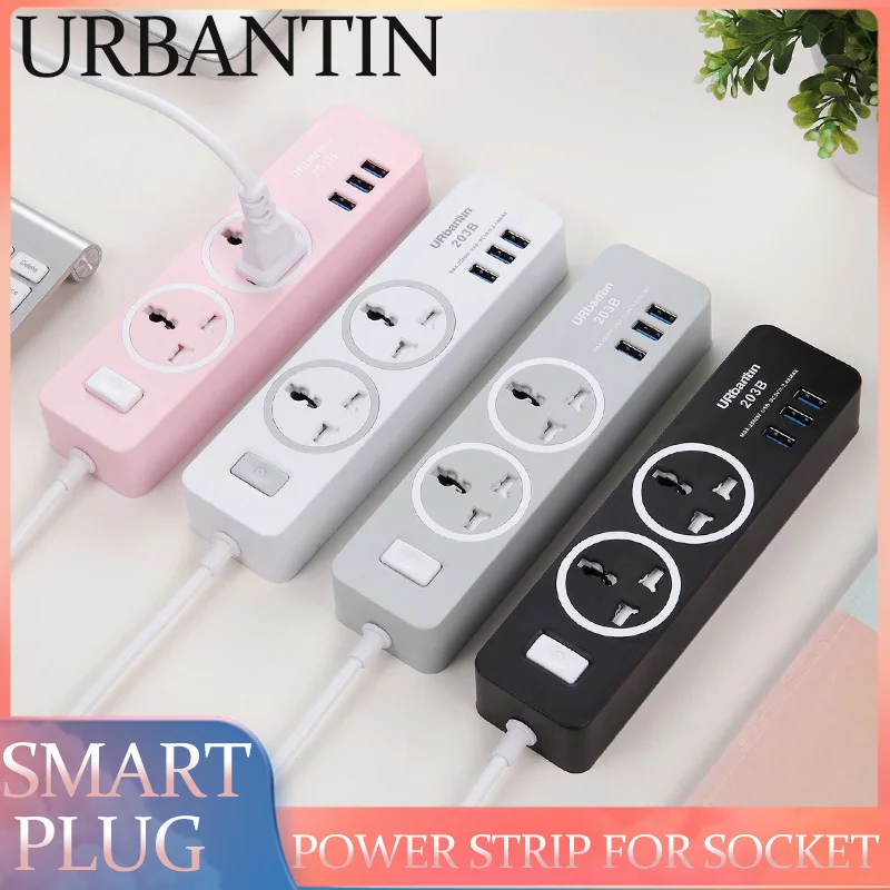 Urbantin Мощность розеток С 3 портами (стандарт 2 AC Smart Plug быстрая зарядка Стандартный