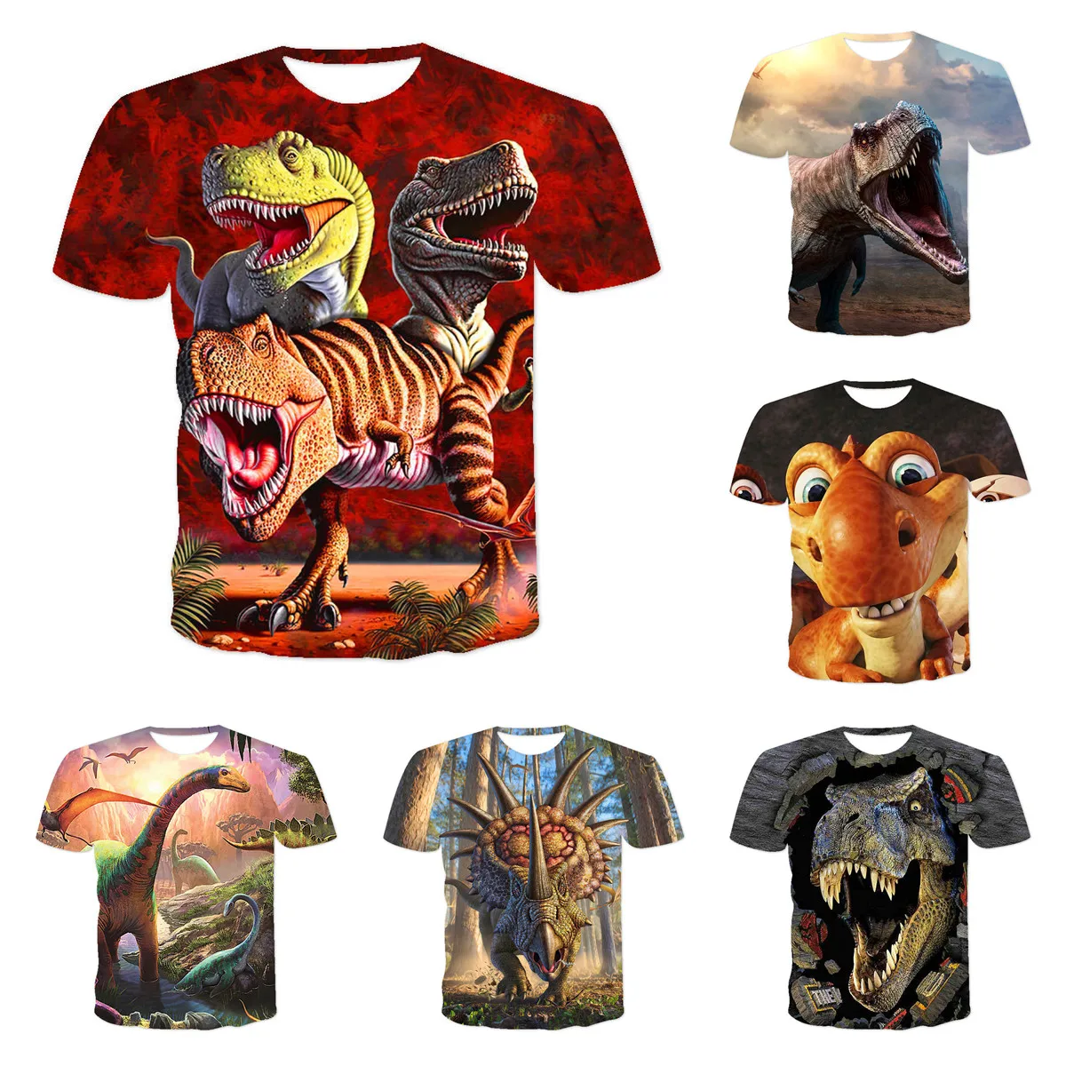 

Summer Top Tshirt T-shirt Men T Shirt Animal O-Neck Polyester Smart Casual Novelty Short Camisa Jurassic Park Free Shipping