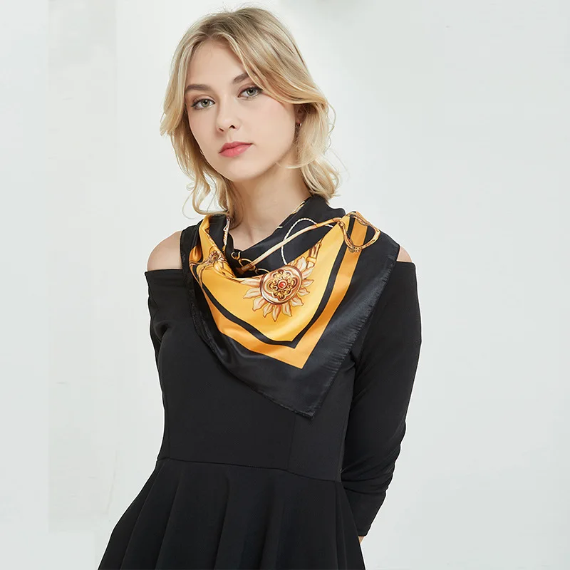 Женский шарф с узором цепи модный квадратный атласный шелковый принтом