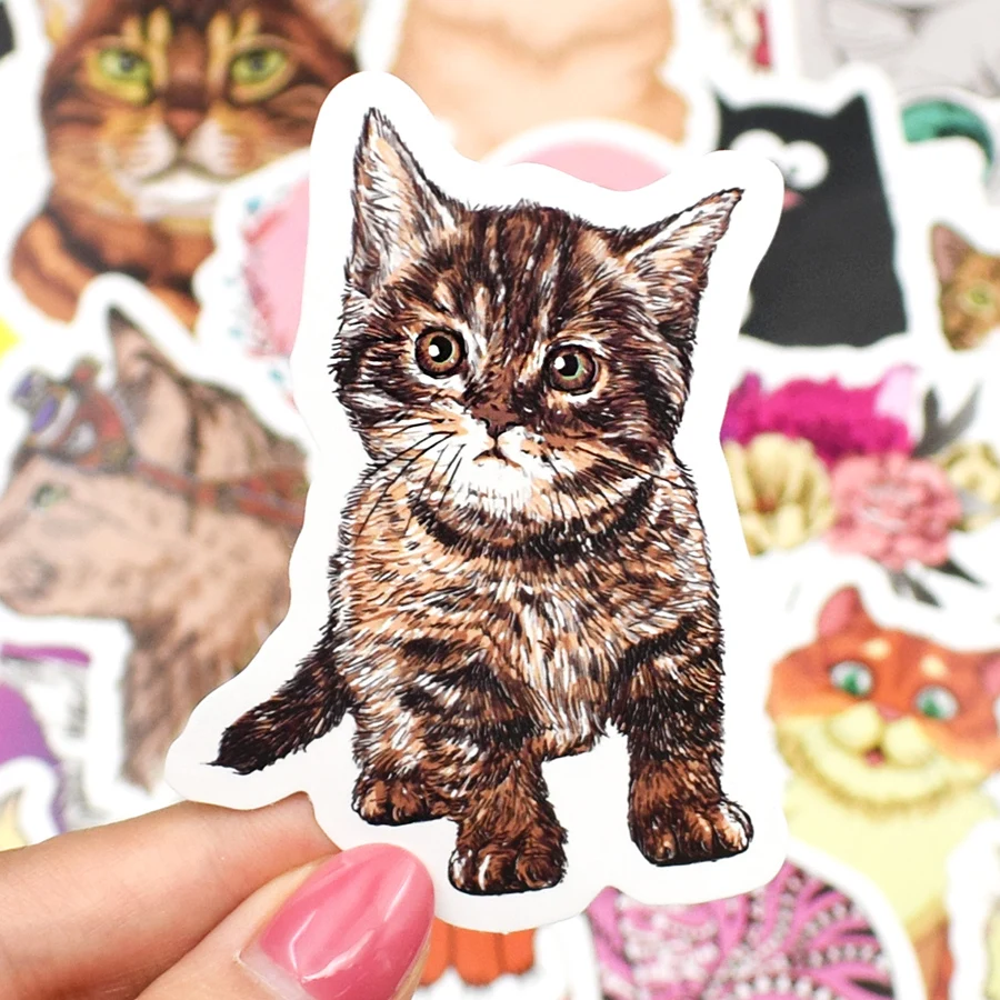 Pegatinas de gato Kawaii de dibujos animados para ni&ntilde;os, 50 Uds., calcoman&iacute;a de Animal, juguete de regalo para ni&ntilde;os, Maleta, bicicleta, coche, pegatina impermeable para ordenador port&aacute;til-2