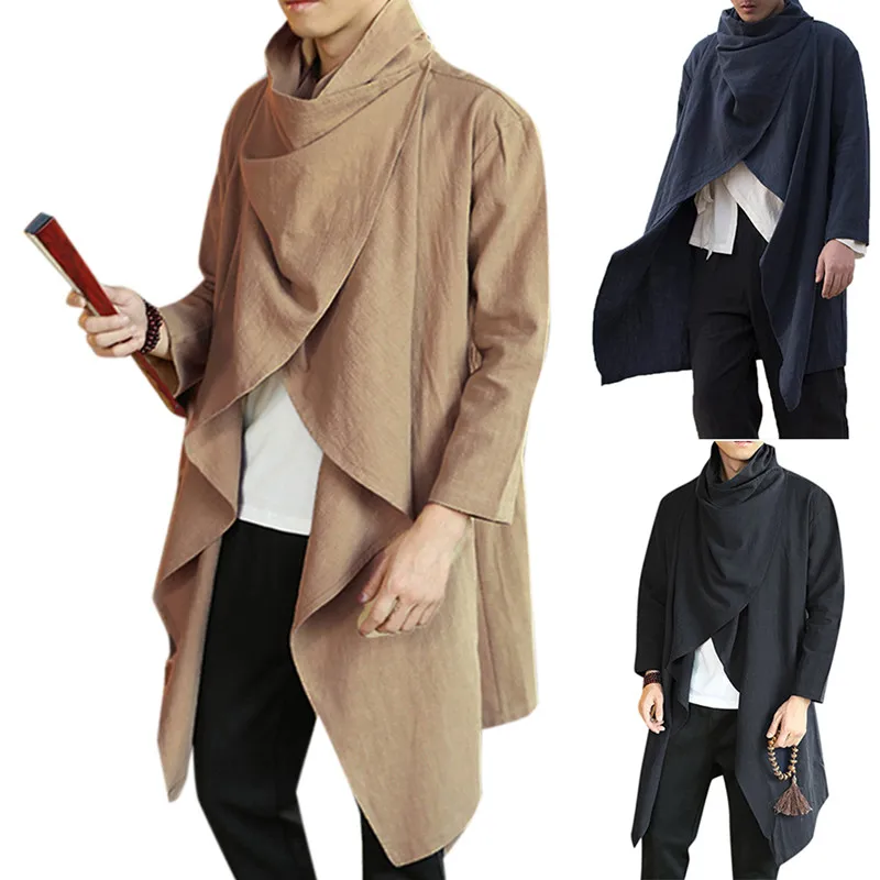 

Men's Solid Long Trench Coat Cloak Cape Casual Loose Outwear Autumn Fashion