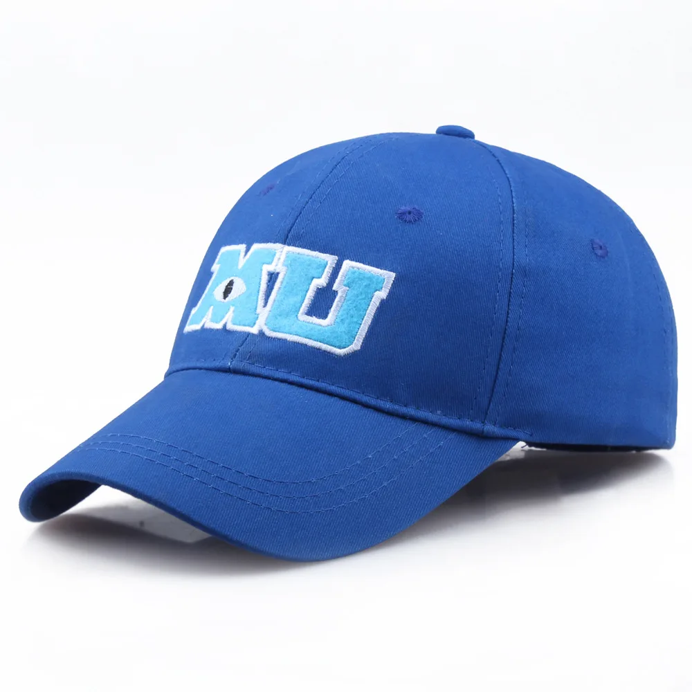 

2020 New Monsters University Sullivan Sulley Mike MU Letters Embroidery Baseball Cap Blue Hat One Piece Baseball Caps Sun Hats