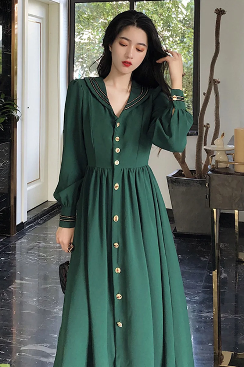 

Large women's autumn 2020 new French retro Platycodon grandiflorum dress waist length long sleeve dress Vintage