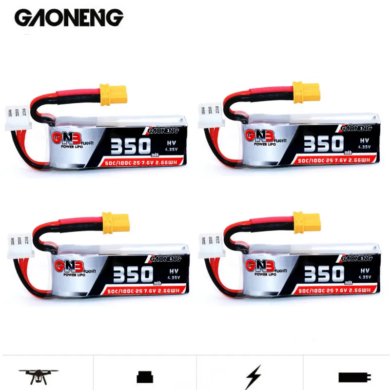 4 шт. Gaoneng GNB 2S 7 6 В 350 мАч HV 35 в 50C/100C литий полимерный аккумулятор XT30 для Beta75X RC Cine Whoop