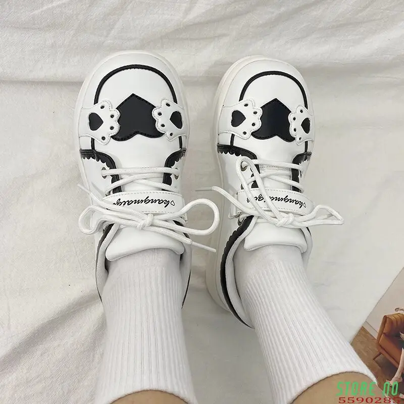 Kawaii Shoes Women Sneakers White Round Head Platform Causal  Sports Student Cute Pink Girl Lolita Fashion Flats 2021 Spring