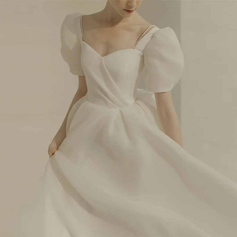 

Светильник кое свадебное платье принцессы 2021 платье невесты с рукавом-пузырьком с белым поясом темпераментное платье мечты с квадратным вы...
