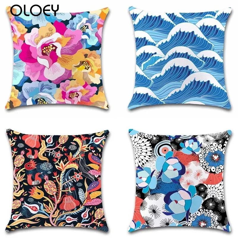 Цветная Цветочная волнистая полиэфирная Мягкая Наволочка размер 45x45 см