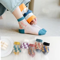 spring summer thin silk cool%c2%a0breathable%c2%a0harajuku fashion gentle woman youth outing rhombus pattern pretty girl low tube socks