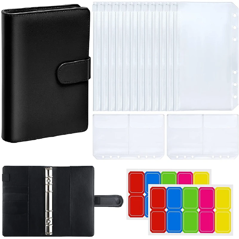 

A6 PU Leather Budget Organizer Binder Sets, They Are Great for Storage Cash, Coins, Checks, Receipts Black