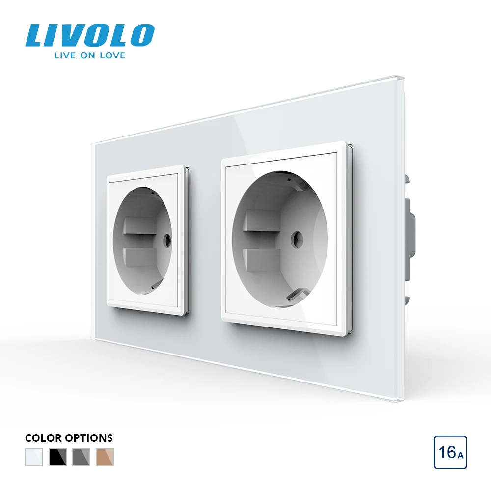 

NEW Livolo EU Standard Wall Power Socket, 4colors Crystal Glass Panel, Manufacturer of 16A Wall Outlet, C7C2EU-11/12/13/15
