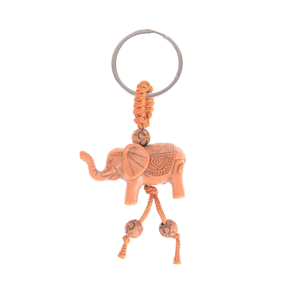 Ручной работы деревянный резной Счастливый Слон-брелок кольцо злые защищает