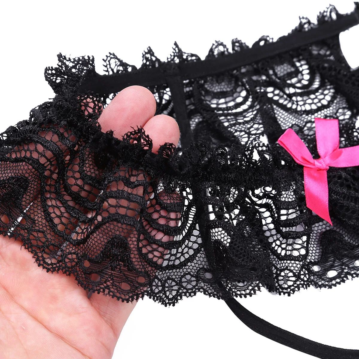 Трусы-плавки мужские прозрачные сетчатые с кружевом бантом открытой ягодицей