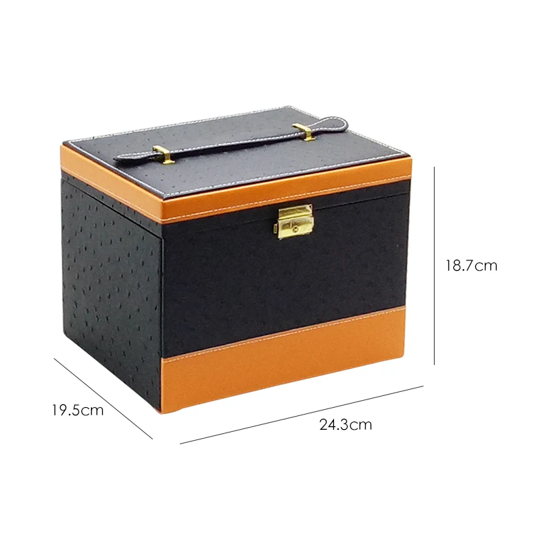 FUN-BEAUTY Ostrich Pattern Leather Jewelry Storage Box Multi-compartment Large-capacity Portable Lock Dressing Case | Украшения и