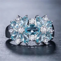 fashion colorful zircon crysatl flower ring for women luxury party wdiing female ring jewelry accessories