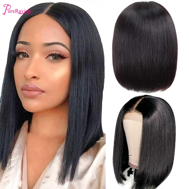 13x4 Short Straight Human Wigs For Black Women 4x1 Lace Front Human Hair 10inch Bob Brazilian Wigs Natural Color