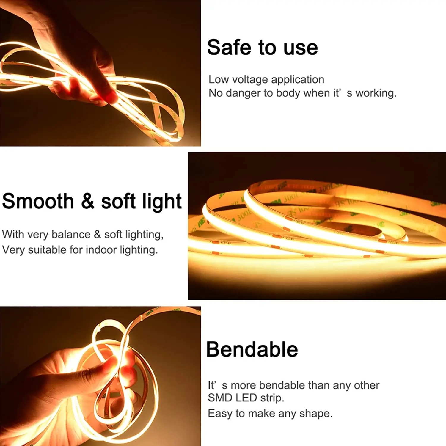 COB LED Strip Light 12V24V 10mm 480LEDs/M High Density Tape lamp Ribbon 3000K 4000K Flexible Linear Dimmable under cabinet light | Лампы и