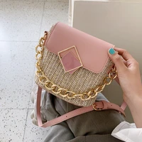 Contrast Color Weave Chain Tote Bag 2020 Summer New High-Quality Straw Womens Designer Handbag Lock Shoulder Messenger Bag