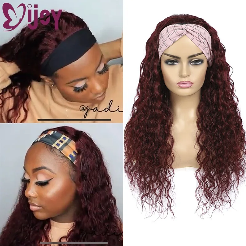 

IJOY Headband Wig Water Wave Human Hair Wigs For Black Women Brazilian Remy Human Hair Scarf Wig Glueless Curly Human Hair Wig