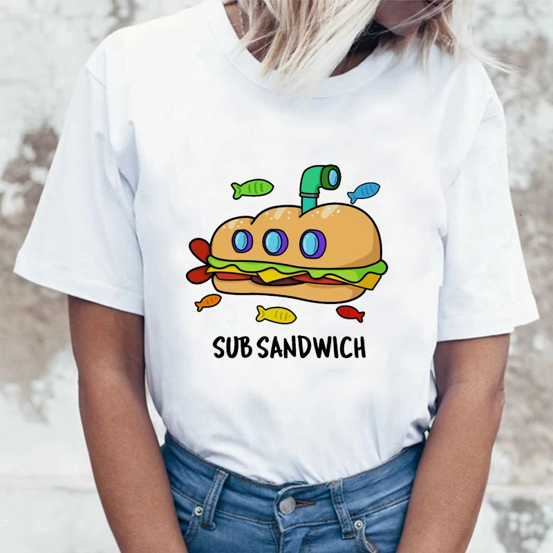 Женская футболка забавная мультяшная с графическим принтом животных и еды милая