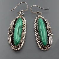 elegant oval green stone dangle earrings for women vintage ethnic carving pattern earrings trendy 2021 female wedding band gift