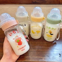 kawaii strawberry avocado glass water bottle for children creative drinking travel bubble tea milk juice baby feeding bottles