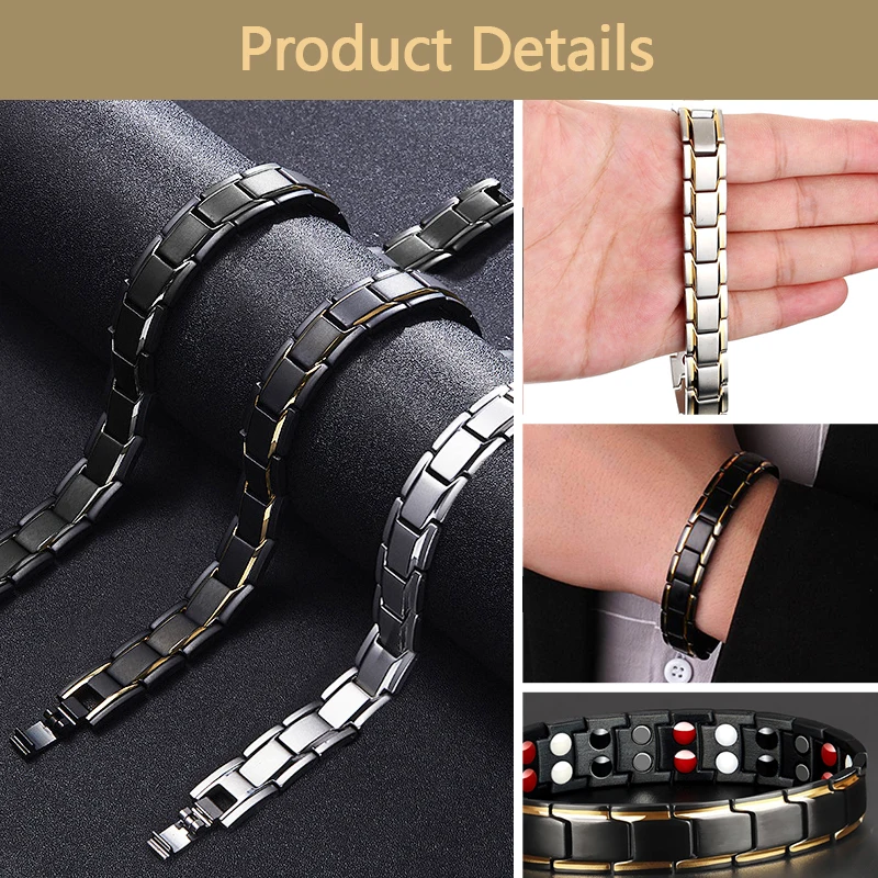Черный 2-рядный магнитный браслет из чистого титана очаровательный для здоровья