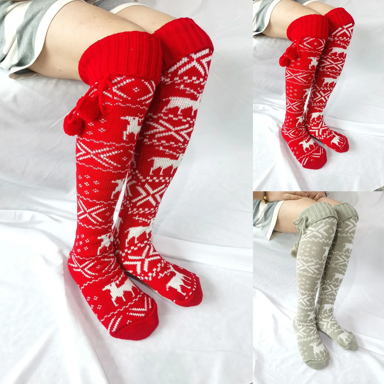 

Women Christmas Warm Thigh High Over Stockings The Knee Socks Long Cotton Stockings Winter Warm Knit Socks Harajuku Hiphop