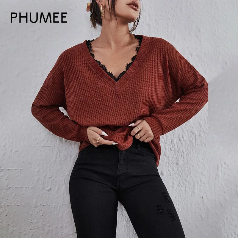 

Женская футболка с длинным рукавом и V-образным вырезом