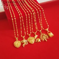 charmhouse yellow gold gp necklaces for women heart lock fox tree dolphin pendant necklace waterwave chain wedding collier