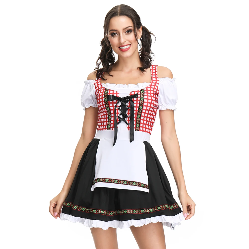 

Deluxe Bavaria Tradition Oktoberfest Dirndl Outfit Beer Wench Costume For Women Dress + Apron + Blouse