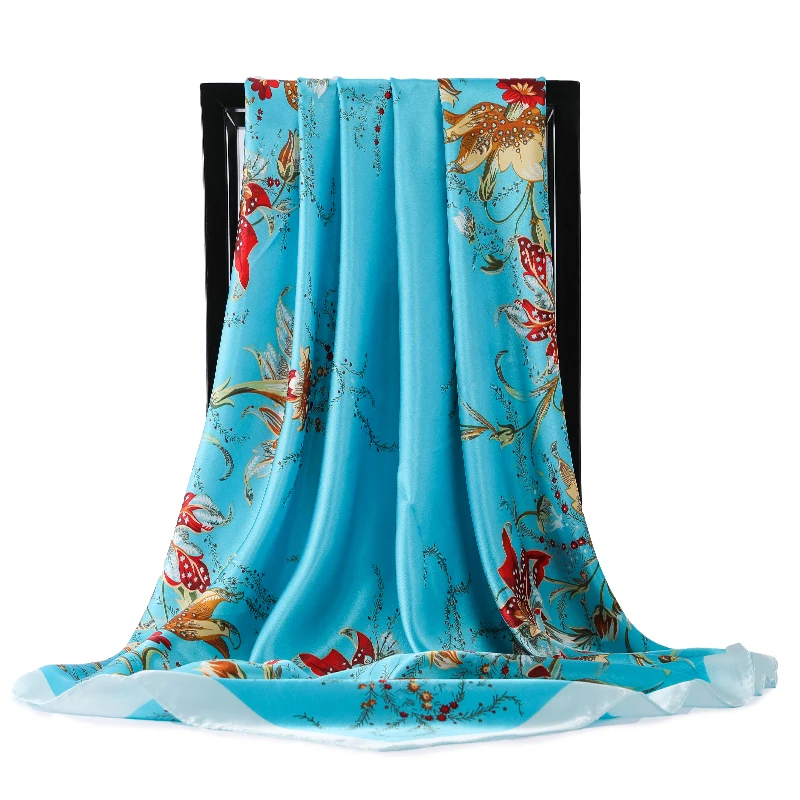 

2020 winter Fashion Kerchief Floral Print Hair Scarf For Women Square big Scarf Female 90cm*90cm Bandana Neck Scarves For Ladies