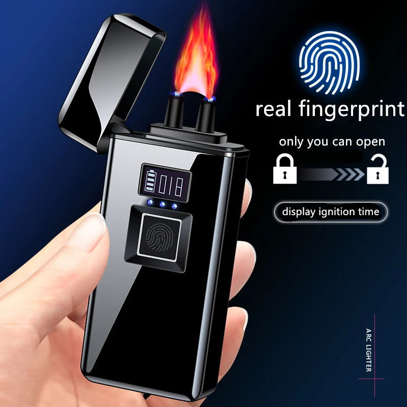 

Real Fingerprint Recognition Electronic Usb Recharge Sense Touch Electric Arc Display Power Lighter For Friends Gift