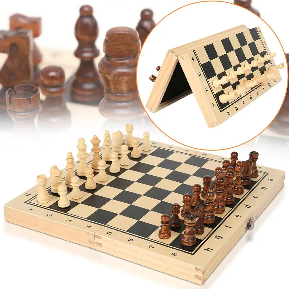 

Wooden International Chess Folding Chess Board Parent-Child Interaction Puzzle Toys Gift Chess Games Home Games Family Activity
