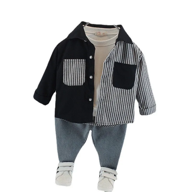 

New Children Cotton Stripe Clothes Suit Fashion Boys Girls Lapel Jacket Pants 2Pcs/sets Spring Autumn Baby Casual Sportswear