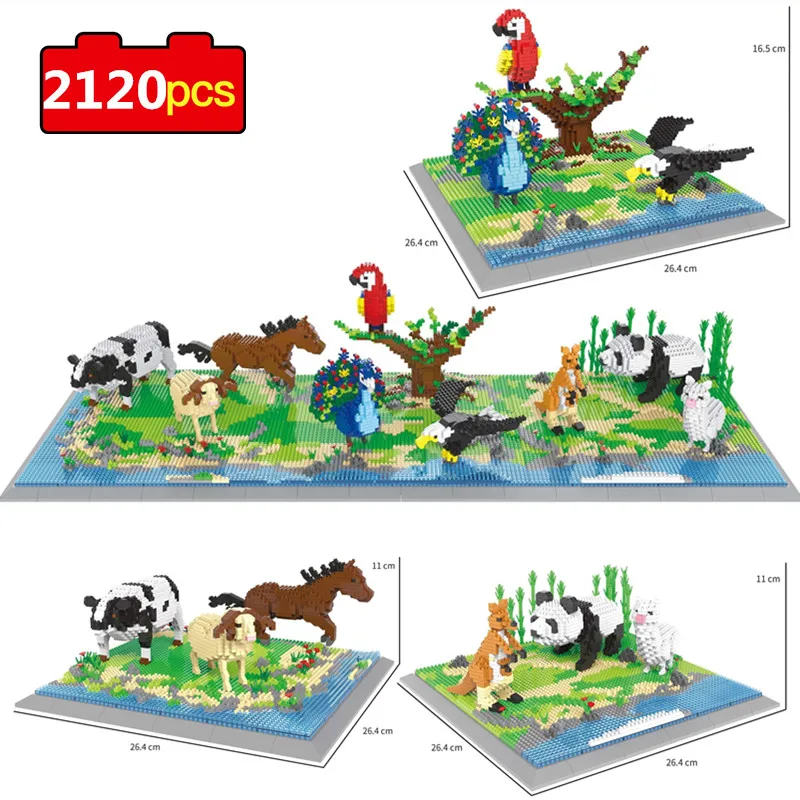 

2120pcs Diamond Mini Rainforest Parts Animal Green Grass Model Building Blocks Zoo Bricks DIY Educational Toys For Children Gift