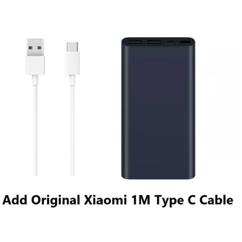 Add Type-c Cable 10000 мАч Xiaomi Mi внешний аккумулятор 2 внешних аккумулятора 15 Вт Быстрая Зарядка Внешний аккумулятор 10000 PLM09ZM с двойным USB выходом для телефона - Цвет: Add Type-c Cable
