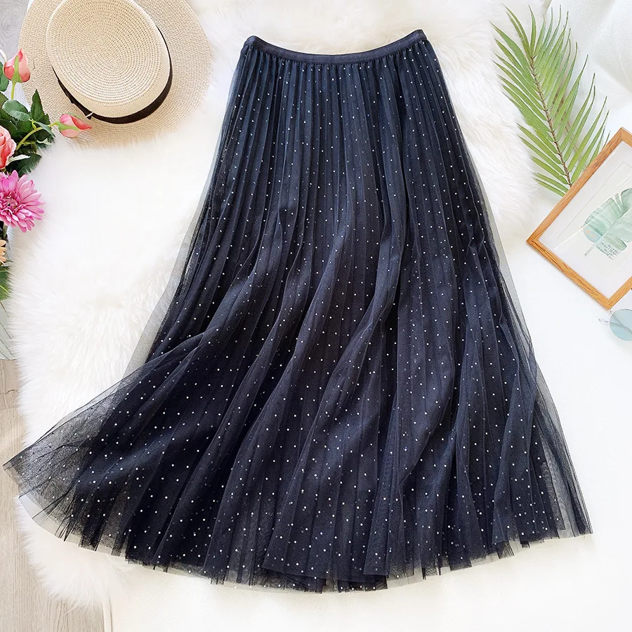 2020 новая весенне-летняя элегантная фатиновая плиссированная юбка в горошек